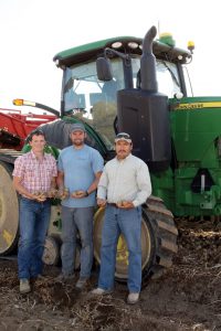 CSS Farms produces 3,600 acres of seed potatoes. Pictured, from left to right, at the farm’s location in northeast Oregon are Reagan Grabner, vice president; Dan Olteanu, farm manager; and José Gutierrez, lead operator.