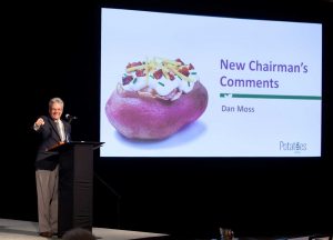 New Potatoes USA Board Chairman Dan Moss of Declo, Idaho speaks at the 2018 Annual Meeting.